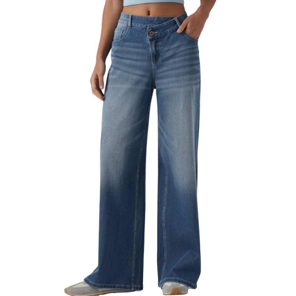 Halara Flex™ Asymmetric Low Rise Baggy Wide Leg Washed Jeans Sz Large NWOT